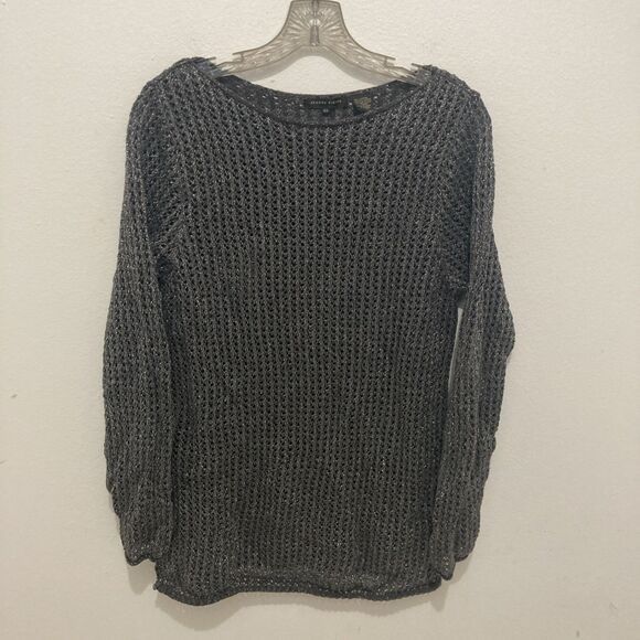 JEANNE PIERRE Sweaters - JEANNE PIERRE gray silver metallic open knit long sleeve scoop neck sweater XL